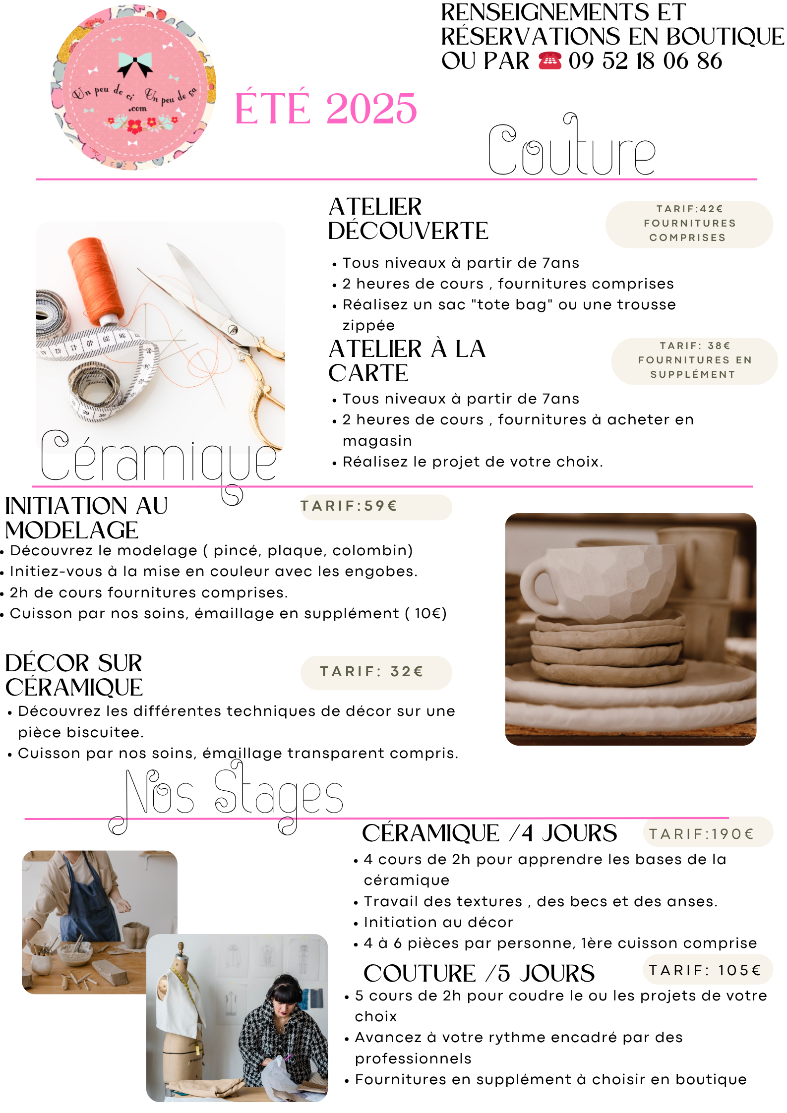programme stage ateliers granville couture ceramique